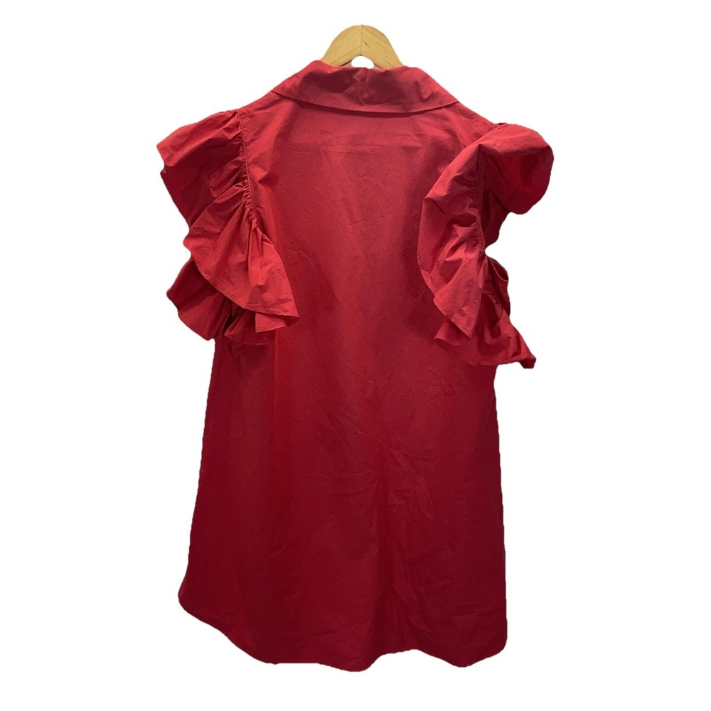 SSYS The Label Dress S  Orange Flutter Sleeve Boutique Poplin v neck mini Spring - Picture 2 of 8